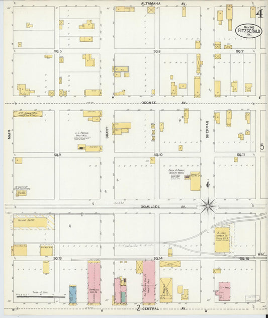 Sanborn Fire Insurance Map from Fitzgerald, Ben Hill County, Georgia (1903), Sheet #0004 - Historic Sanborn Fire Insurance Map Print, vintage old map wall art, antique decor, genealogy gift, Georgia Georgia map