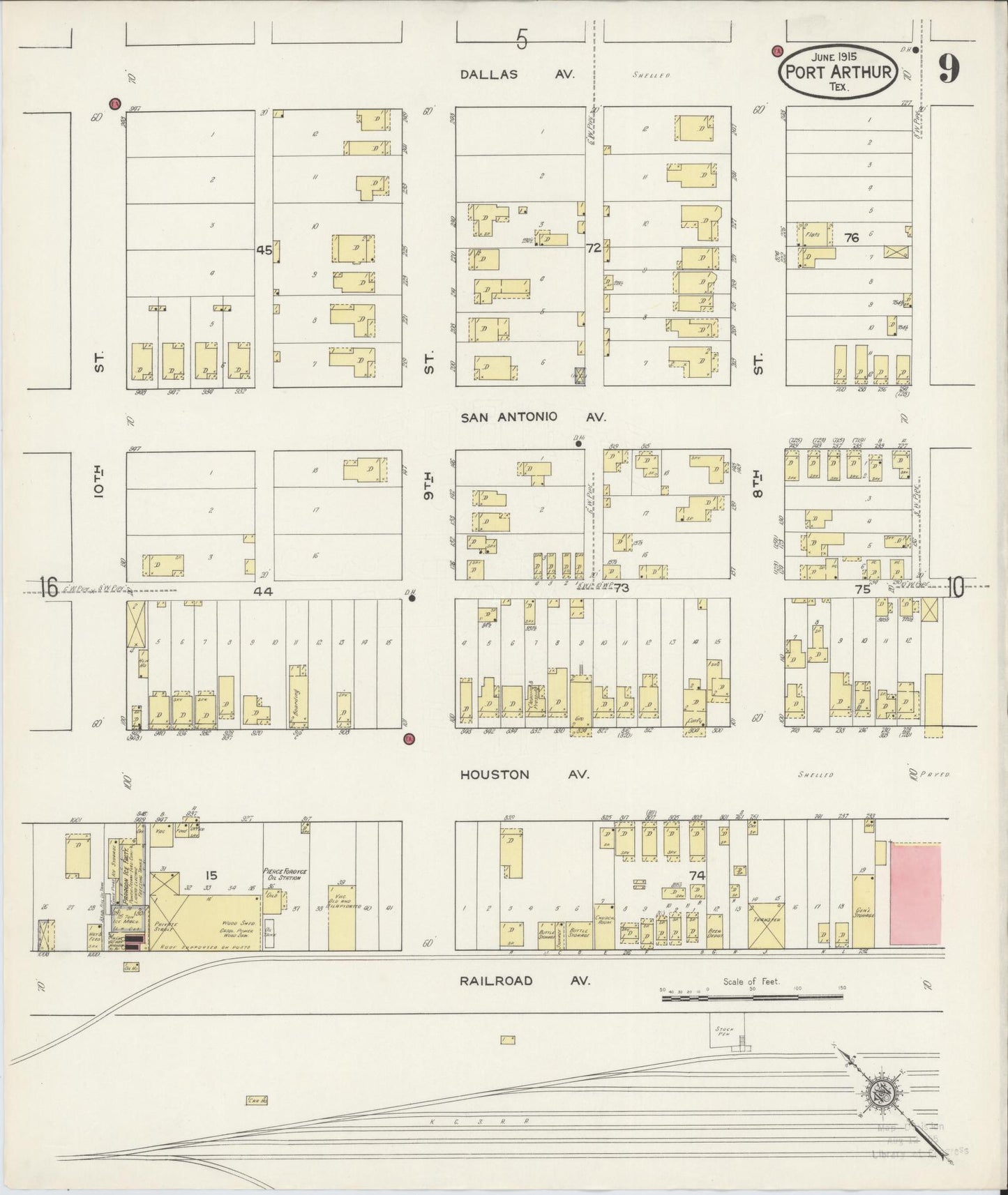 Sanborn Fire Insurance Map from Port Arthur, Jefferson County, Texas (1915), Sheet #0009 - Complete Map Set gallery image, historic Sanborn map, vintage wall art, Texas Texas