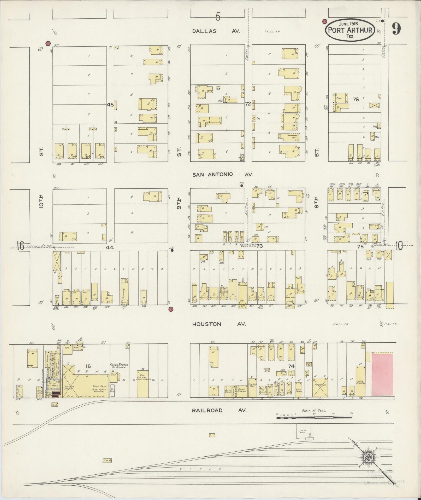 Sanborn Fire Insurance Map from Port Arthur, Jefferson County, Texas (1915), Sheet #0009 - Complete Map Set gallery image, historic Sanborn map, vintage wall art, Texas Texas