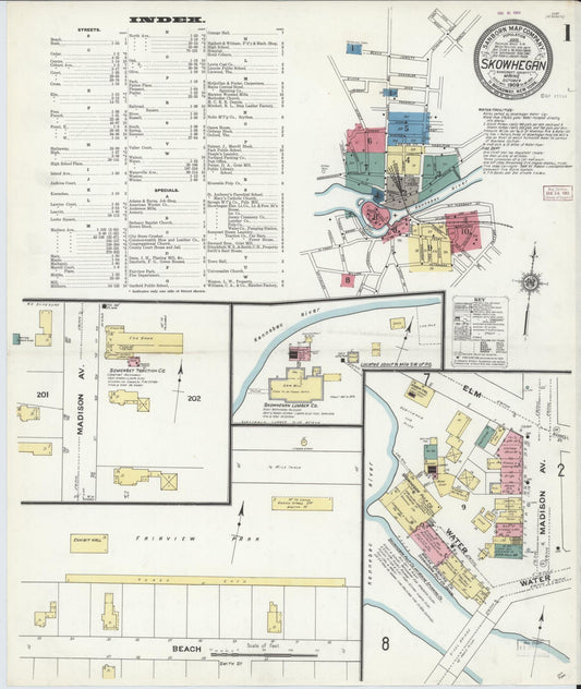 Sanborn Fire Insurance Map from Skowhegan, Somerset County, Maine (1909), Sheet #0001 - Complete Map Set gallery image, historic Sanborn map, vintage wall art, Maine Maine