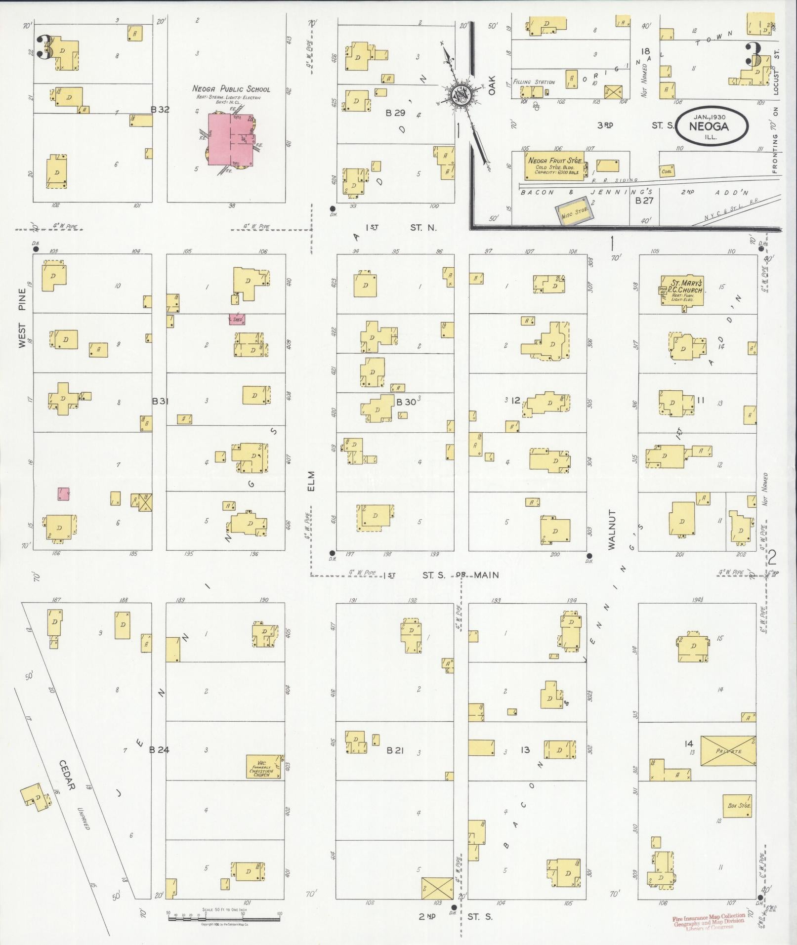 Sanborn Fire Insurance Map from Neoga, Cumberland County, Illinois (1930), Sheet #0003 - Complete Map Set gallery image, historic Sanborn map, vintage wall art, Illinois Illinois