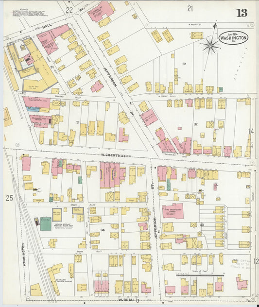Sanborn Fire Insurance Map from Washington, Washington County, Pennsylvania (1904), Sheet #0013 - Historic Sanborn Fire Insurance Map Print, vintage old map wall art, antique decor, genealogy gift, Pennsylvania Pennsylvania map