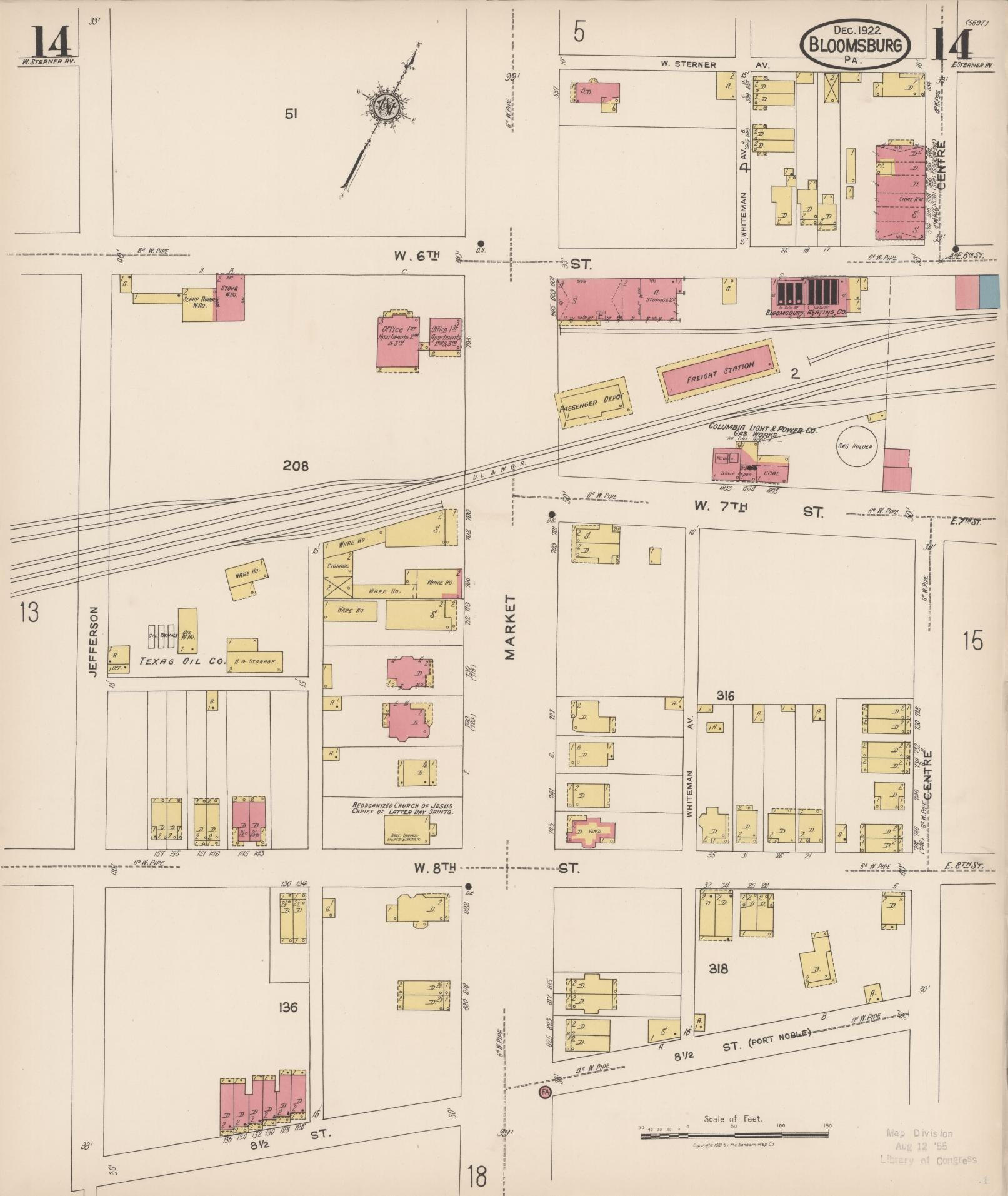 Sanborn Fire Insurance Map from Bloomsburg, Columbia County, Pennsylvania (1922), Sheet #0014 - Historic Sanborn Fire Insurance Map Print, vintage old map wall art, antique decor, genealogy gift, Pennsylvania Pennsylvania map