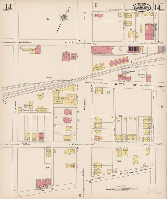 Sanborn Fire Insurance Map from Bloomsburg, Columbia County, Pennsylvania (1922), Sheet #0014 - Historic Sanborn Fire Insurance Map Print, vintage old map wall art, antique decor, genealogy gift, Pennsylvania Pennsylvania map