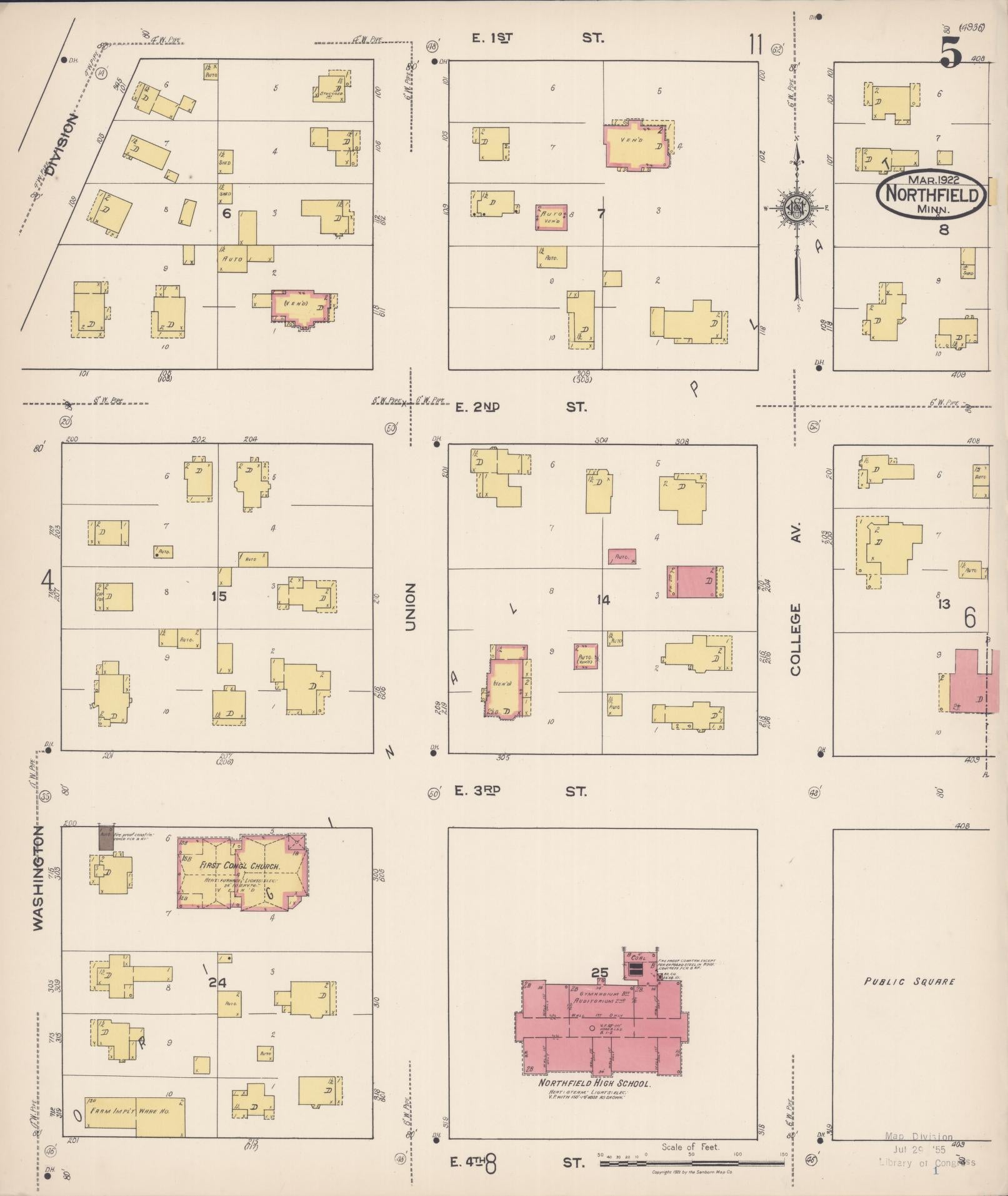 Sanborn Fire Insurance Map from Northfield, Rice County, Minnesota (1922), Sheet #0005 - Complete Map Set gallery image, historic Sanborn map, vintage wall art, Minnesota Minnesota