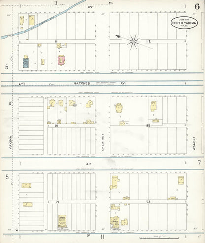 Sanborn Fire Insurance Map from North Yakima, Yakima County, Washington (1897), Sheet #0006 - Complete Map Set gallery image, historic Sanborn map, vintage wall art, Washington Washington