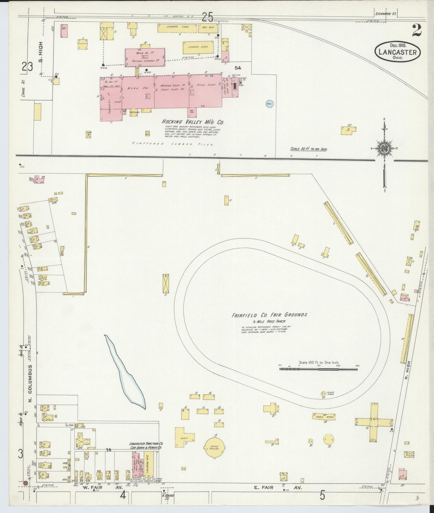 Sanborn Fire Insurance Map from Lancaster, Fairfield County, Ohio (1910), Sheet #0002 - Historic Sanborn Fire Insurance Map Print, vintage old map wall art, antique decor, genealogy gift, Ohio Ohio map