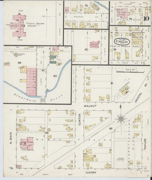 Sanborn Fire Insurance Map from Findlay, Hancock County, Ohio (1887), Sheet #0010 - Historic Sanborn Fire Insurance Map Print, vintage old map wall art, antique decor, genealogy gift, Ohio Ohio map