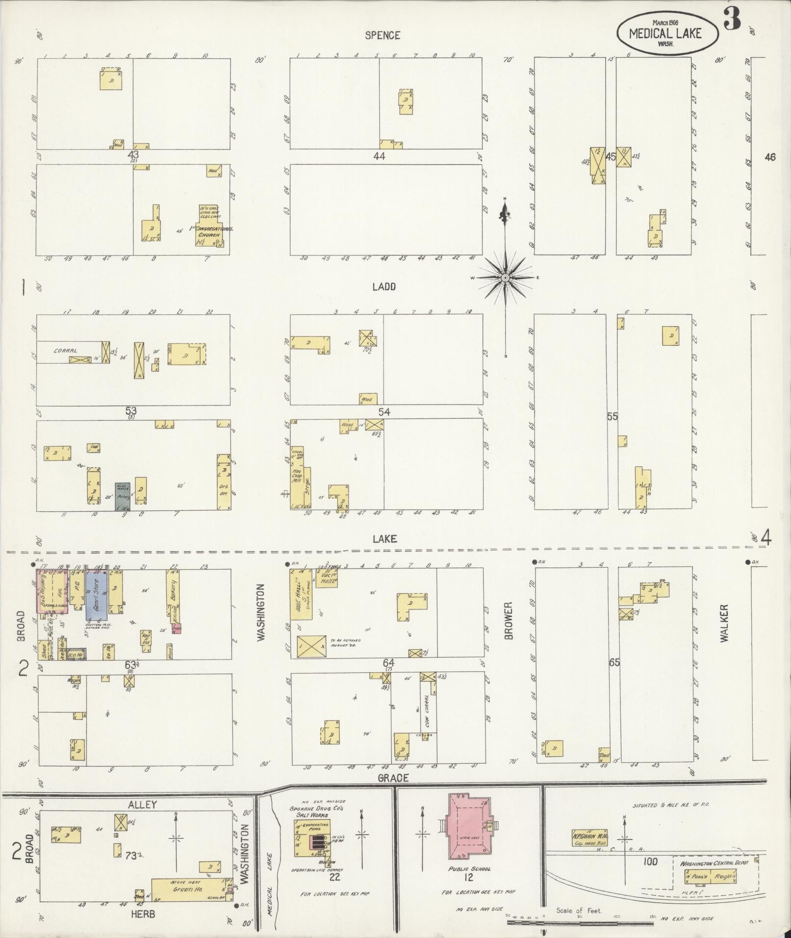Sanborn Fire Insurance Map from Medical Lake, Spokane County, Washington (1908), Sheet #0003 - Complete Map Set gallery image, historic Sanborn map, vintage wall art, Washington Washington