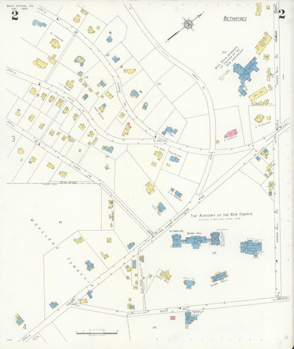 Sanborn Fire Insurance Map from Bryn Athyn, Montgomery County, Pennsylvania (1933), Sheet #0002 - Complete Map Set gallery image, historic Sanborn map, vintage wall art, Pennsylvania Pennsylvania