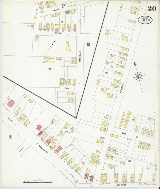 Sanborn Fire Insurance Map from Salem, Salem County, New Jersey (1909), Sheet #0020 - Historic Sanborn Fire Insurance Map Print, vintage old map wall art, antique decor, genealogy gift, New Jersey New Jersey map