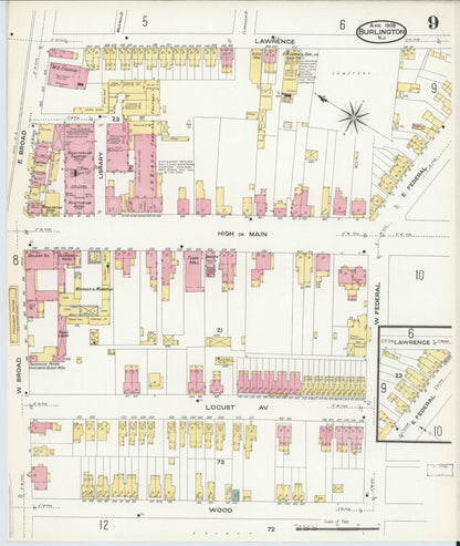Sanborn Fire Insurance Map from Burlington, Burlington County, New Jersey (1908), Sheet #0008 - Complete Map Set gallery image, historic Sanborn map, vintage wall art, New Jersey New Jersey