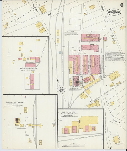 Sanborn Fire Insurance Map from Edwardsville, Madison County, Illinois (1902), Sheet #0006 - Historic Sanborn Fire Insurance Map Print, vintage old map wall art, antique decor, genealogy gift, Illinois Illinois map