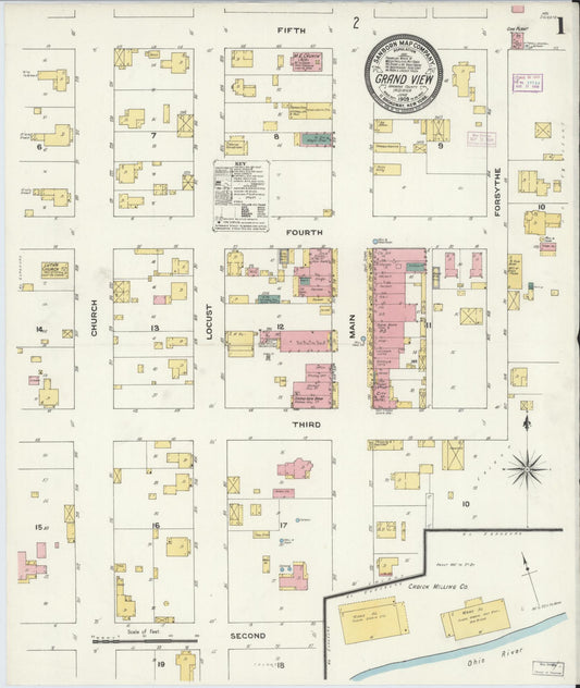 Sanborn Fire Insurance Map from Grand View, Spencer County, Indiana (1909), Sheet #0001 - Historic Sanborn Fire Insurance Map Print, vintage old map wall art, antique decor, genealogy gift, Indiana Indiana map