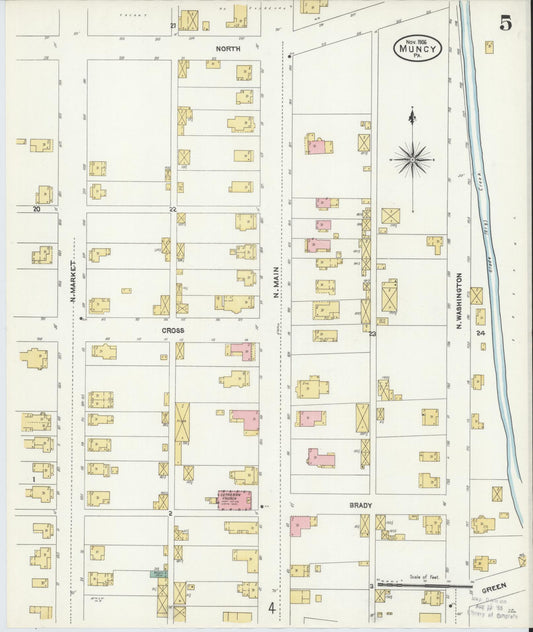 Sanborn Fire Insurance Map from Muncy, Lycoming County, Pennsylvania (1906), Sheet #0005 - Historic Sanborn Fire Insurance Map Print, vintage old map wall art, antique decor, genealogy gift, Pennsylvania Pennsylvania map