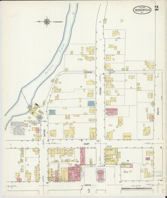 Sanborn Fire Insurance Map from Hodgenville, Larue County, Kentucky (1916), Sheet #0002 - Historic Sanborn Fire Insurance Map Print, vintage old map wall art, antique decor, genealogy gift, Kentucky Kentucky map