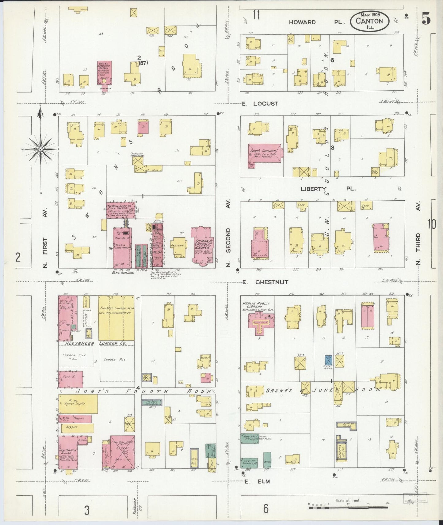 Sanborn Fire Insurance Map from Canton, Fulton County, Illinois (1909), Sheet #0005 - Complete Map Set gallery image, historic Sanborn map, vintage wall art, Illinois Illinois