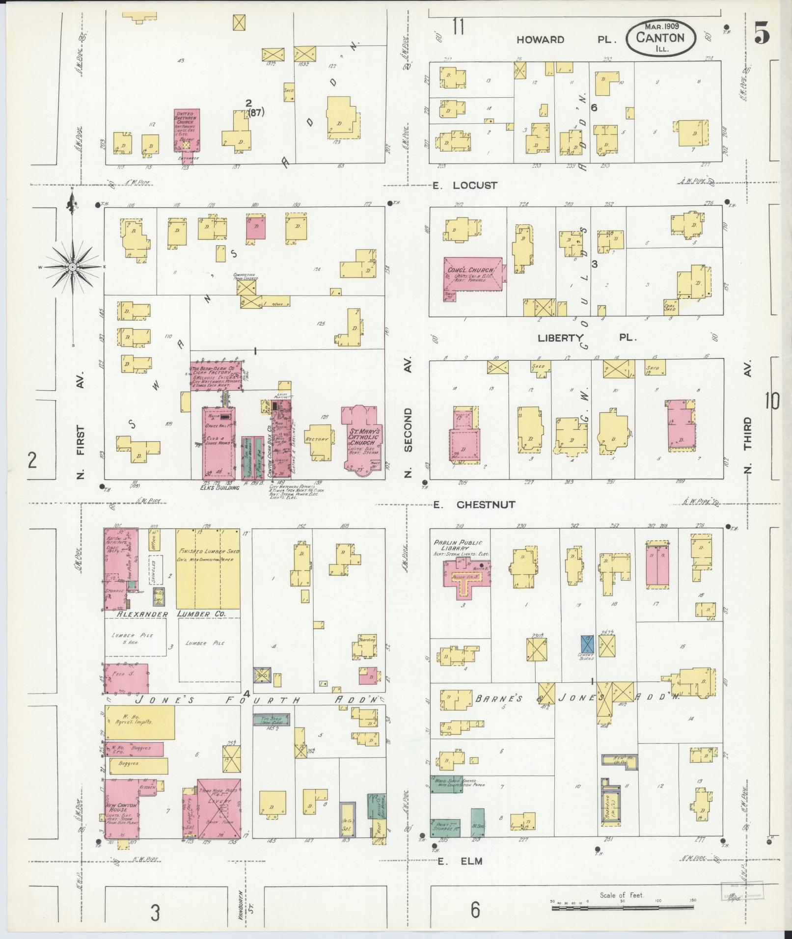 Sanborn Fire Insurance Map from Canton, Fulton County, Illinois (1909), Sheet #0005 - Complete Map Set gallery image, historic Sanborn map, vintage wall art, Illinois Illinois