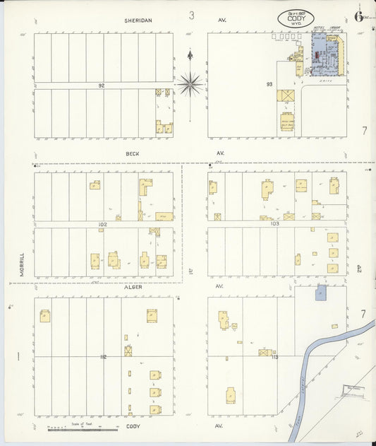 Sanborn Fire Insurance Map from Cody, Park County, Wyoming (1907), Sheet #0006 - Historic Sanborn Fire Insurance Map Print, vintage old map wall art, antique decor, genealogy gift, Wyoming Wyoming map