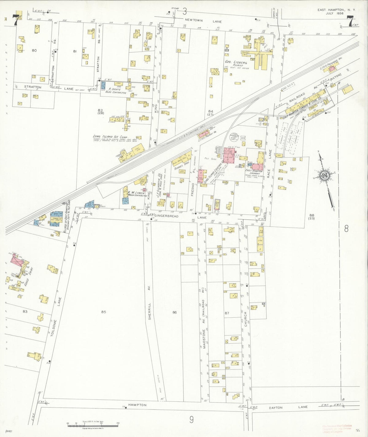 Sanborn Fire Insurance Map from Easthampton, Suffolk County, New York (1936), Sheet #0007 - Historic Sanborn Fire Insurance Map Print, vintage old map wall art, antique decor, genealogy gift, New York New York map