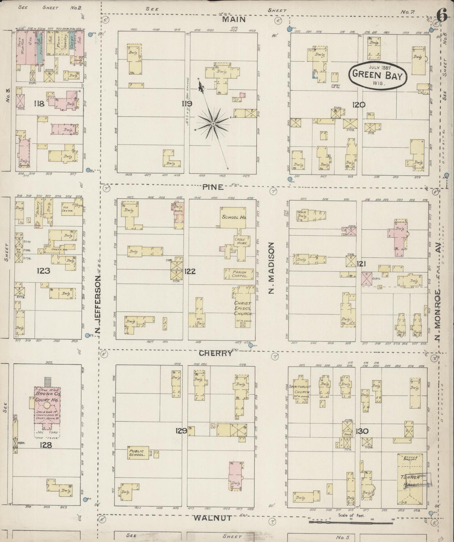 Sanborn Fire Insurance Map from Green Bay, Brown County, Wisconsin (1887), Sheet #0006 - Historic Sanborn Fire Insurance Map Print, vintage old map wall art, antique decor, genealogy gift, Wisconsin Wisconsin map