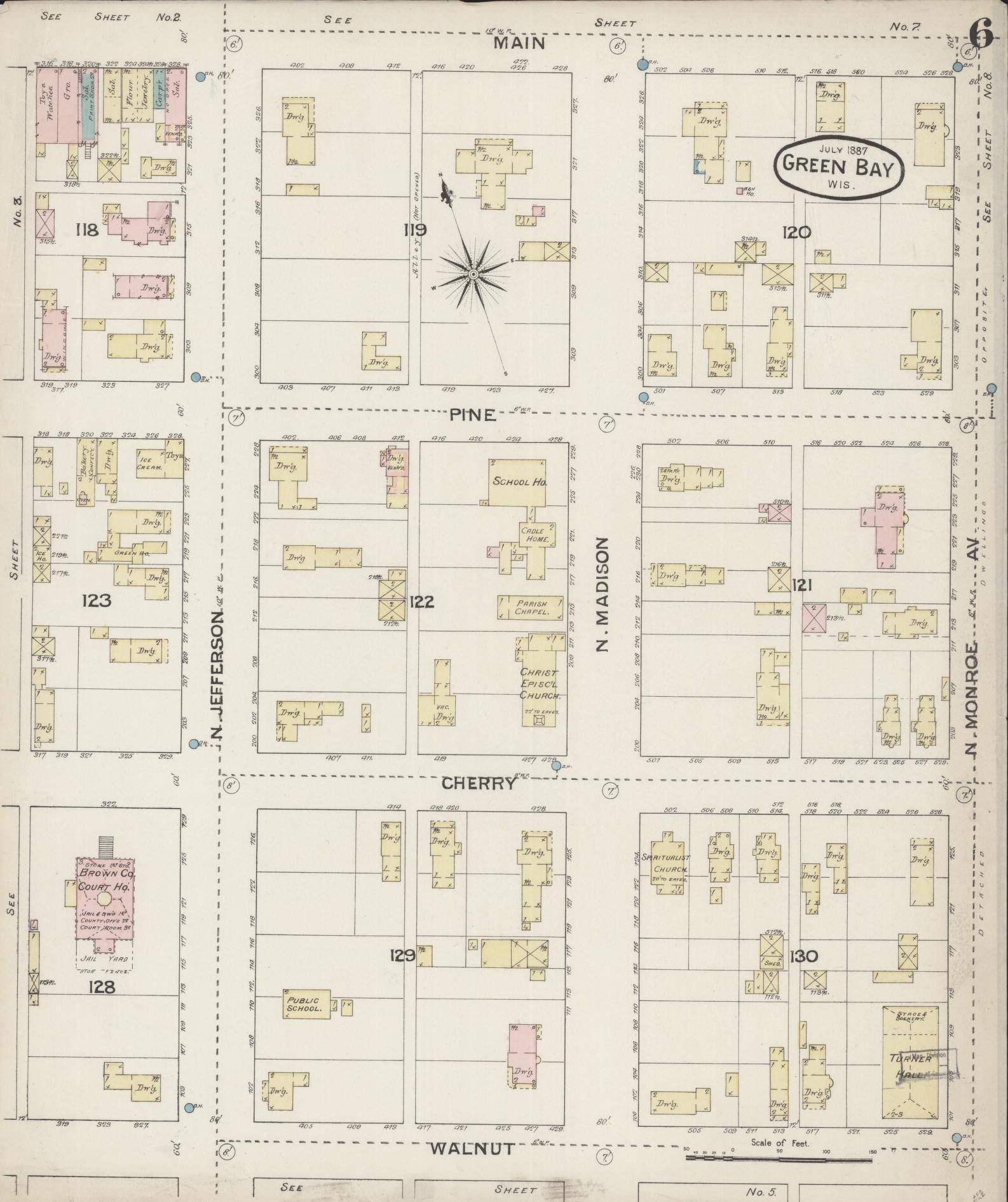 Sanborn Fire Insurance Map from Green Bay, Brown County, Wisconsin (1887), Sheet #0006 - Historic Sanborn Fire Insurance Map Print, vintage old map wall art, antique decor, genealogy gift, Wisconsin Wisconsin map