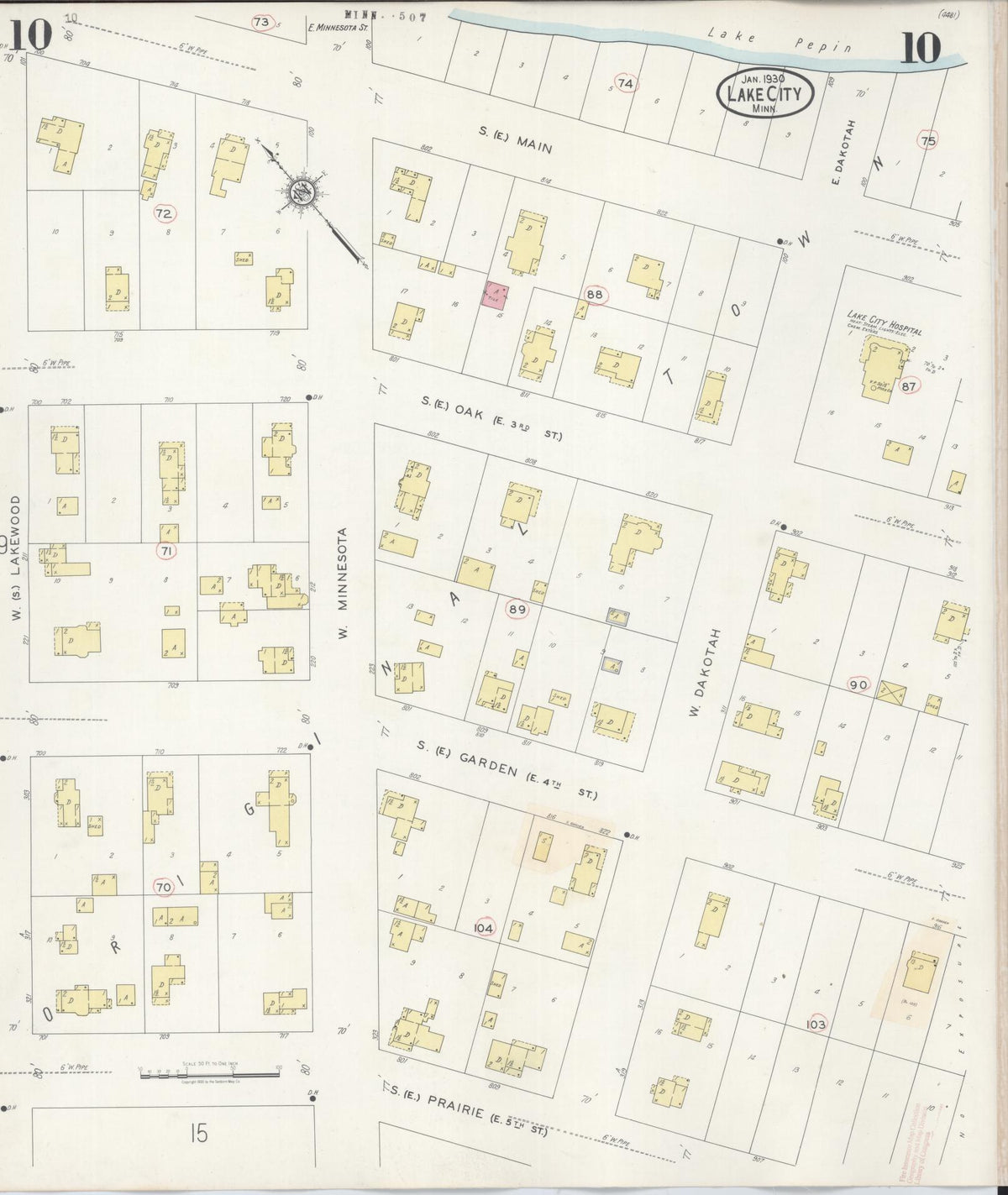 Sanborn Fire Insurance Map from Lake City, Wabasha County, Minnesota (1938), Sheet #0010 - Historic Sanborn Fire Insurance Map Print, vintage old map wall art, antique decor, genealogy gift, Minnesota Minnesota map