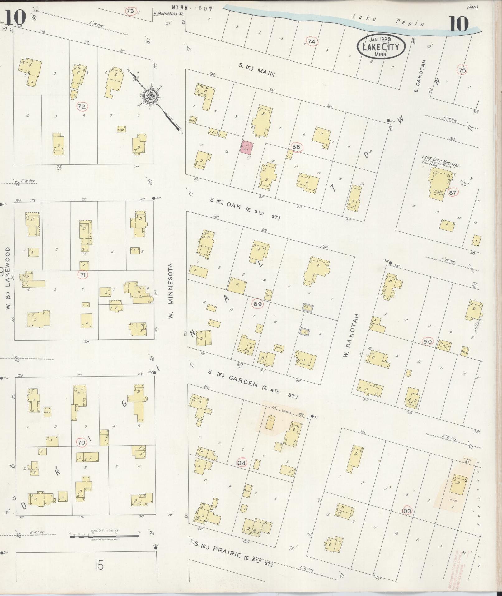 Sanborn Fire Insurance Map from Lake City, Wabasha County, Minnesota (1938), Sheet #0010 - Historic Sanborn Fire Insurance Map Print, vintage old map wall art, antique decor, genealogy gift, Minnesota Minnesota map