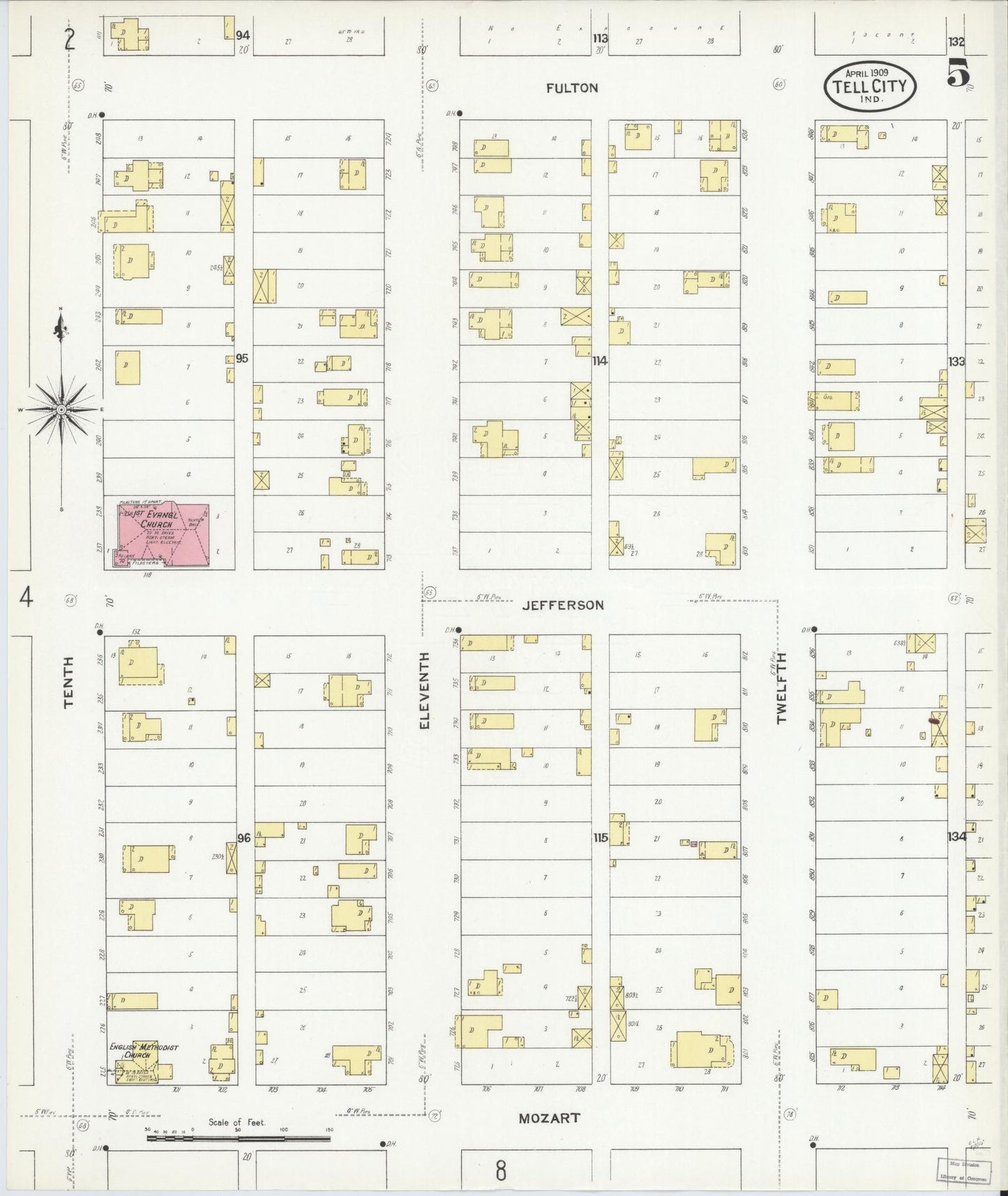 Sanborn Fire Insurance Map from Tell City, Perry County, Indiana (1909), Sheet #0005 - Complete Map Set gallery image, historic Sanborn map, vintage wall art, Indiana Indiana