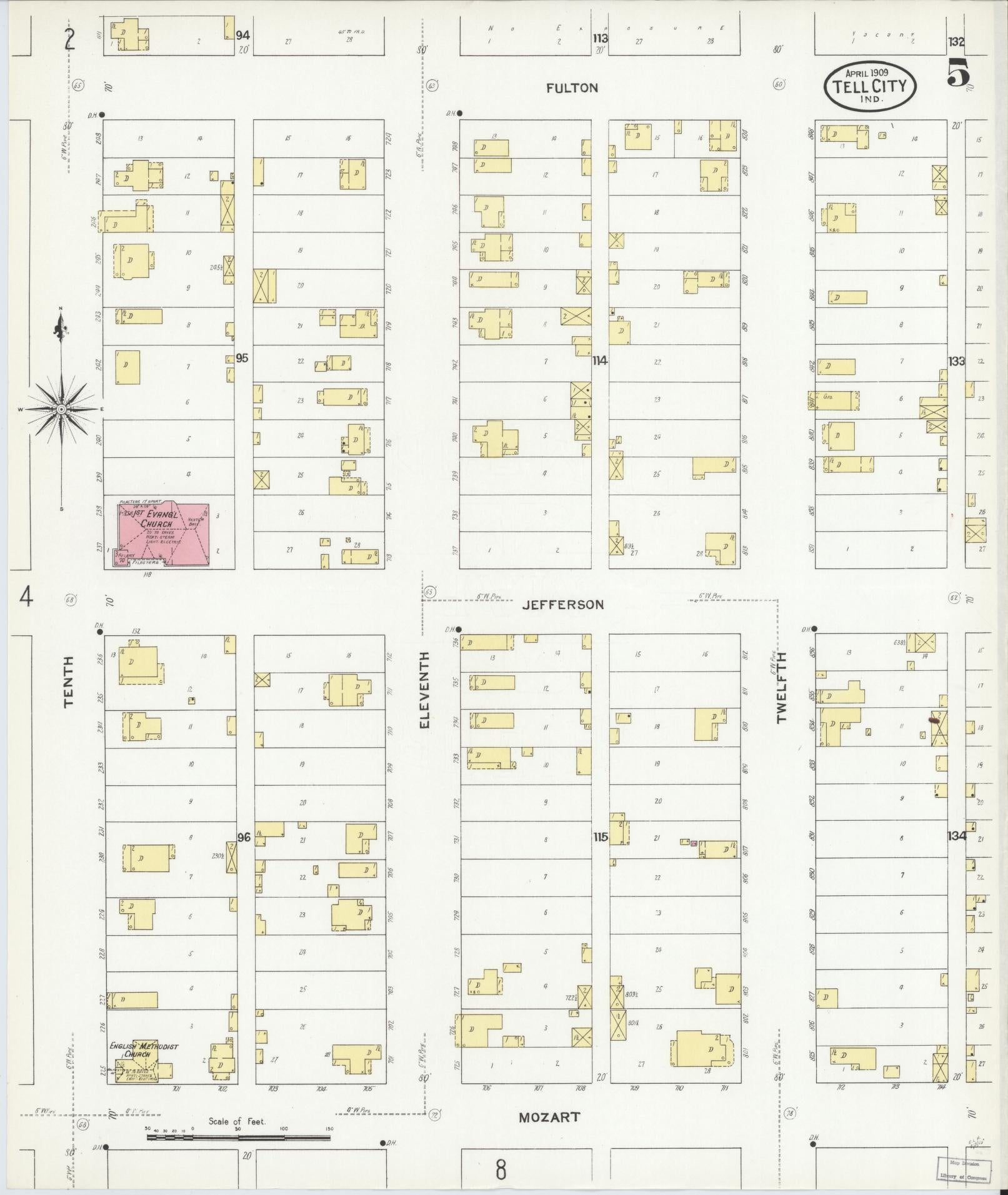 Sanborn Fire Insurance Map from Tell City, Perry County, Indiana (1909), Sheet #0005 - Complete Map Set gallery image, historic Sanborn map, vintage wall art, Indiana Indiana