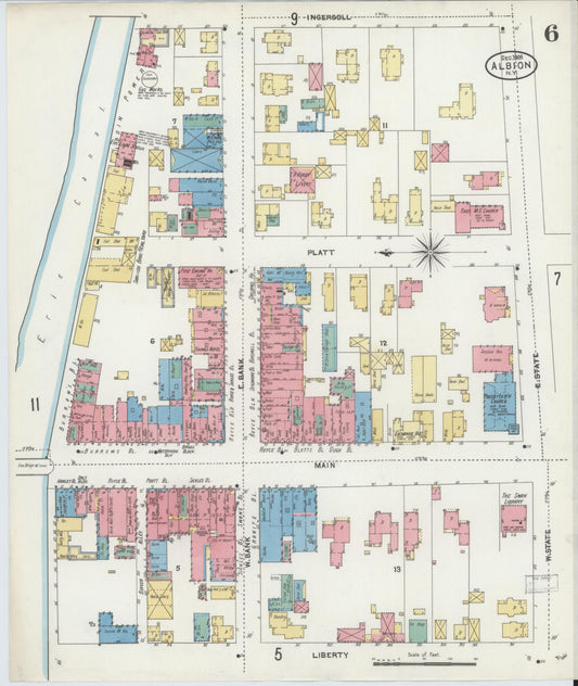 Sanborn Fire Insurance Map from Albion, Orleans County, New York (1905), Sheet #0006 - Historic Sanborn Fire Insurance Map Print, vintage old map wall art, antique decor, genealogy gift, New York New York map