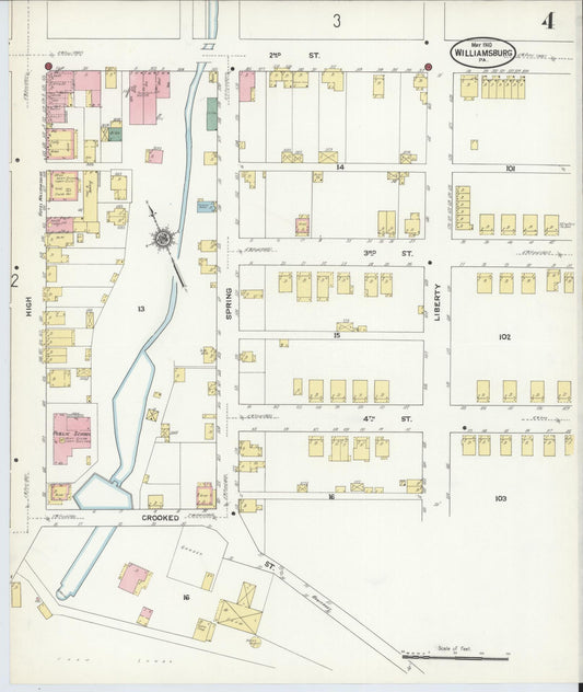 Sanborn Fire Insurance Map from Williamsburg, Blair County, Pennsylvania (1910), Sheet #0004 - Historic Sanborn Fire Insurance Map Print, vintage old map wall art, antique decor, genealogy gift, Pennsylvania Pennsylvania map