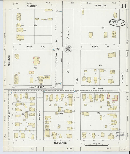 Sanborn Fire Insurance Map from Appleton, Outagamie County, Wisconsin (1891), Sheet #0011 - Historic Sanborn Fire Insurance Map Print, vintage old map wall art, antique decor, genealogy gift, Wisconsin Wisconsin map