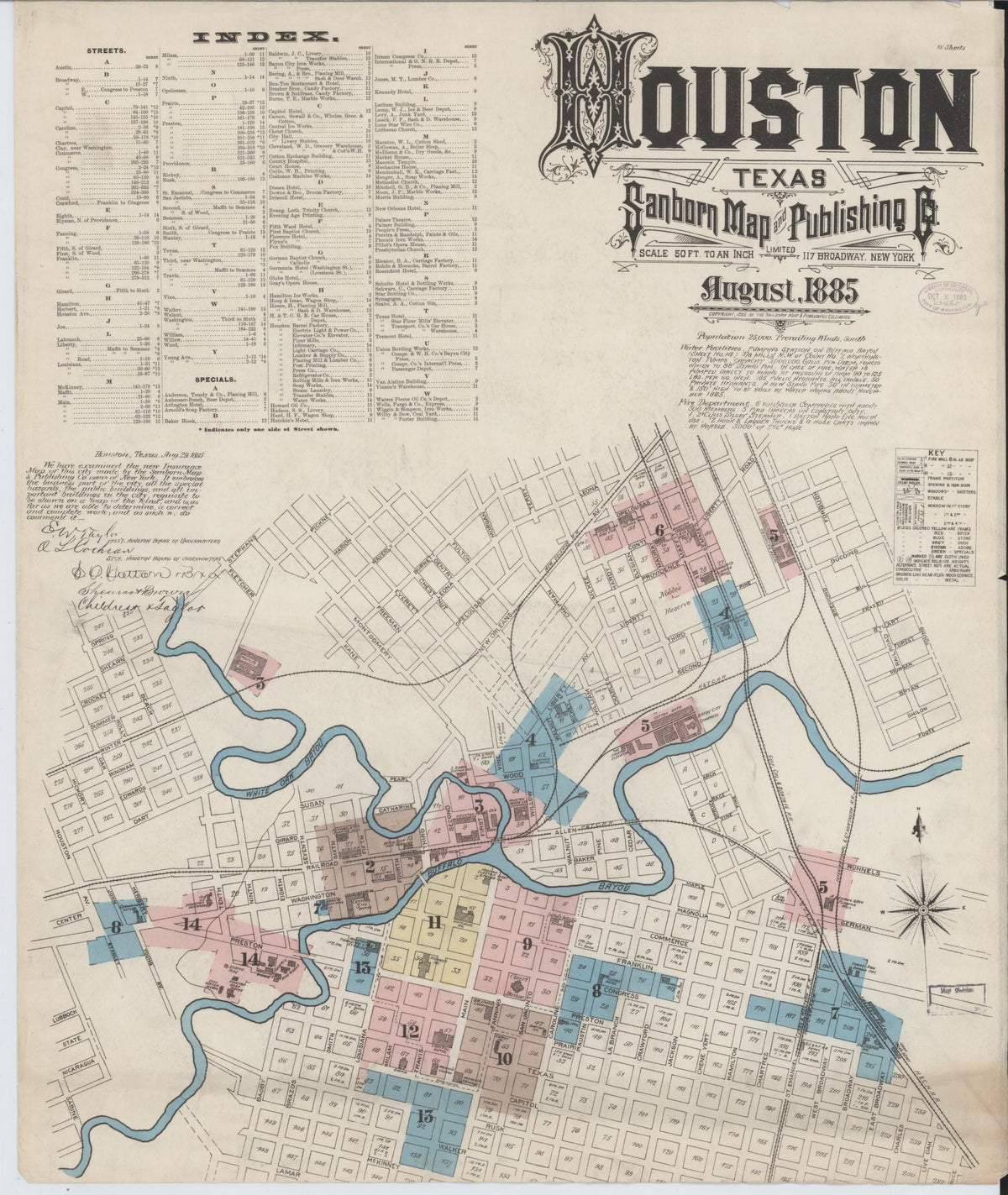 Sanborn Fire Insurance Map from Houston, Harris County, Texas (1885), Sheet #0001 - Historic Sanborn Fire Insurance Map Print, vintage old map wall art, antique decor, genealogy gift, Texas Texas map