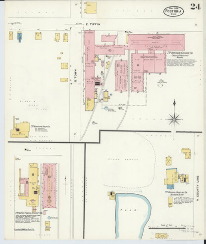 Sanborn Fire Insurance Map from Fostoria, Seneca, Hancock, And Wood Counties, Ohio (1908), Sheet #0024 - Historic Sanborn Fire Insurance Map Print, vintage old map wall art, antique decor, genealogy gift, Ohio Ohio map