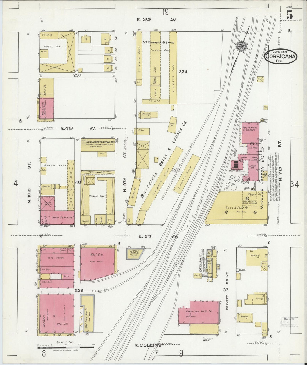 Sanborn Fire Insurance Map from Corsicana, Navarro County, Texas (1921), Sheet #0005 - Complete Map Set gallery image, historic Sanborn map, vintage wall art, Texas Texas
