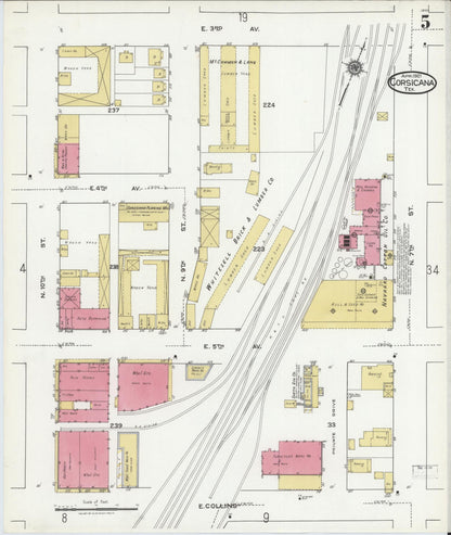 Sanborn Fire Insurance Map from Corsicana, Navarro County, Texas (1921), Sheet #0005 - Complete Map Set gallery image, historic Sanborn map, vintage wall art, Texas Texas