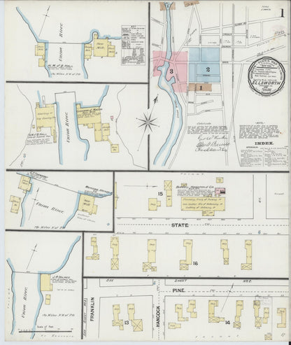 Sanborn Fire Insurance Map from Ellsworth, Hancock County, Maine (1889), Sheet #0001 - Complete Map Set gallery image, historic Sanborn map, vintage wall art, Maine Maine