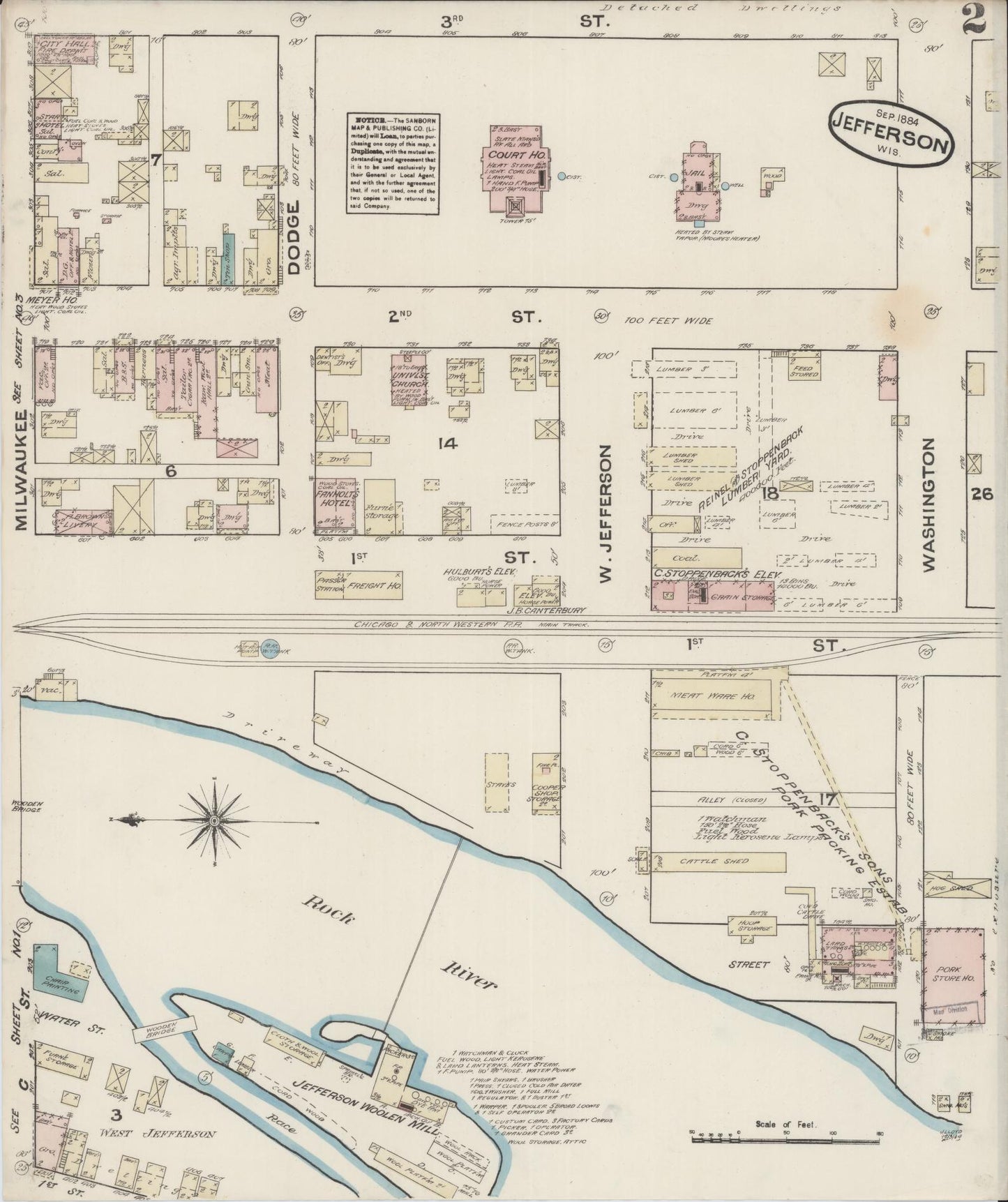 Sanborn Fire Insurance Map from Jefferson, Jefferson County, Wisconsin (1884), Sheet #0002 - Complete Map Set gallery image, historic Sanborn map, vintage wall art, Wisconsin Wisconsin