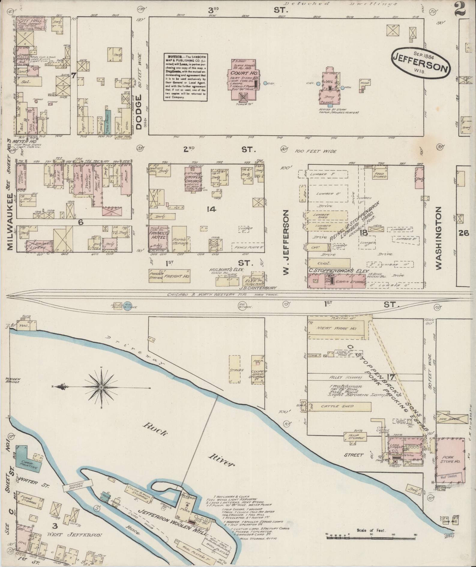 Sanborn Fire Insurance Map from Jefferson, Jefferson County, Wisconsin (1884), Sheet #0002 - Complete Map Set gallery image, historic Sanborn map, vintage wall art, Wisconsin Wisconsin