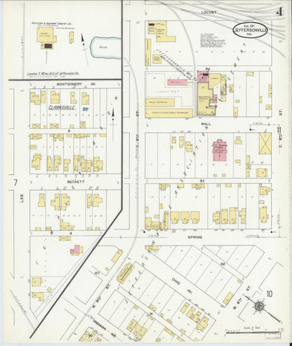 Sanborn Fire Insurance Map from Jeffersonville, Clark County, Indiana (1911), Sheet #0004 - Historic Sanborn Fire Insurance Map Print, vintage old map wall art, antique decor, genealogy gift, Indiana Indiana map