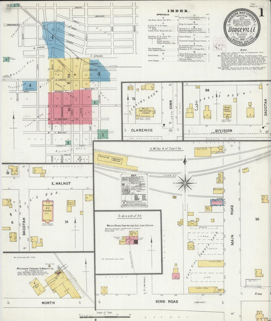 Sanborn Fire Insurance Map from Dodgeville, Iowa County, Wisconsin (1905), Sheet #0001 - Historic Sanborn Fire Insurance Map Print, vintage old map wall art, antique decor, genealogy gift, Wisconsin Wisconsin map