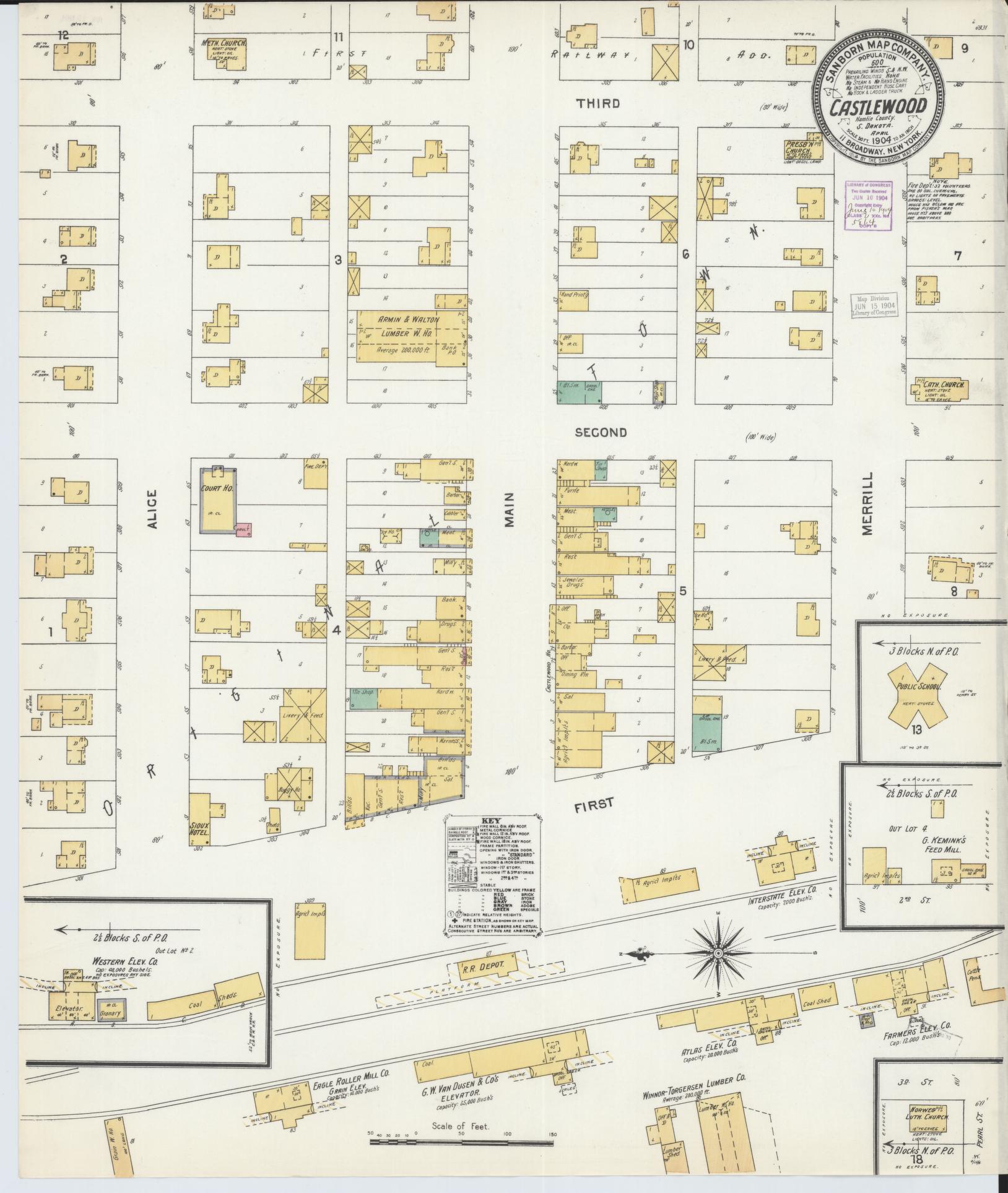 Sanborn Fire Insurance Map from Castlewood, Hamlin County, South Dakota. (1904) – Historic Sanborn Fire Insurance Map Print