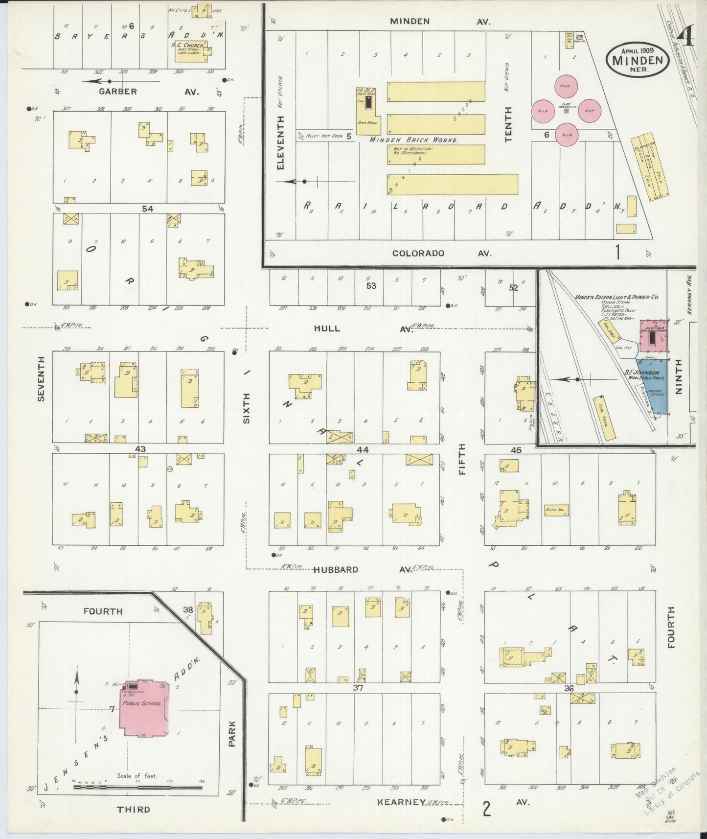 Sanborn Fire Insurance Map from Minden, Kearney County, Nebraska (1909), Sheet #0004 - Complete Map Set gallery image, historic Sanborn map, vintage wall art, Nebraska Nebraska