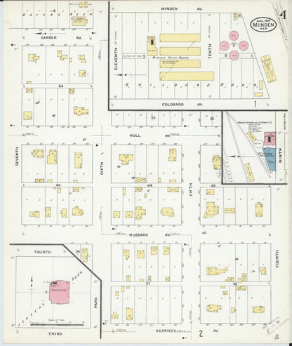 Sanborn Fire Insurance Map from Minden, Kearney County, Nebraska (1909), Sheet #0004 - Complete Map Set gallery image, historic Sanborn map, vintage wall art, Nebraska Nebraska