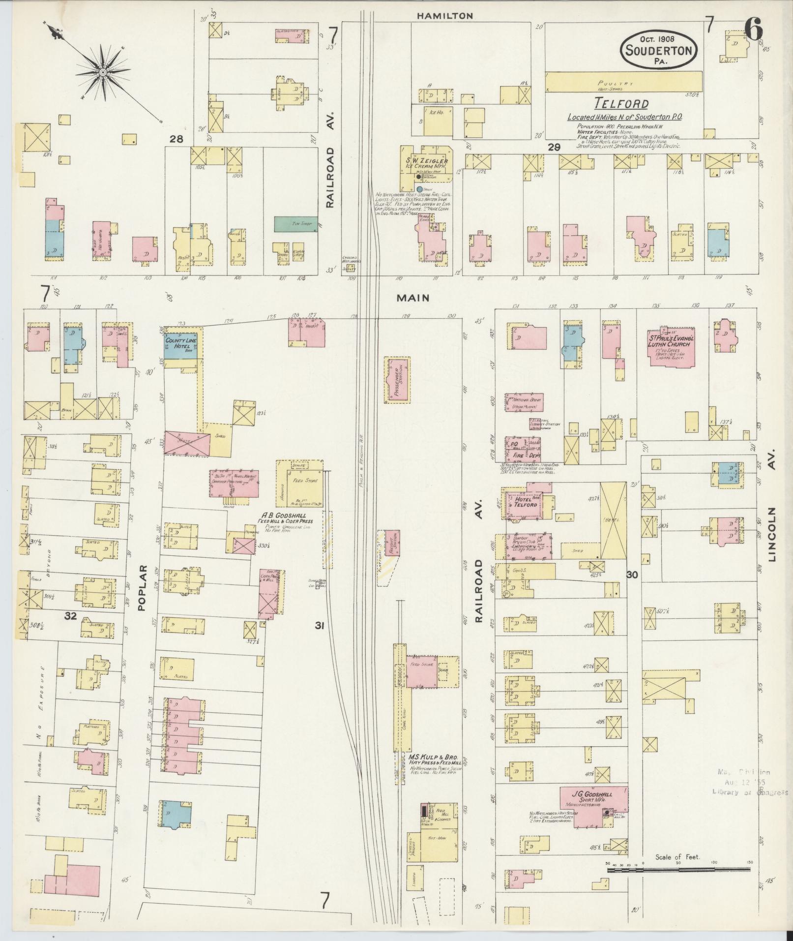Sanborn Fire Insurance Map from Souderton, Montgomery County, Pennsylvania (1908), Sheet #0006 - Complete Map Set gallery image, historic Sanborn map, vintage wall art, Pennsylvania Pennsylvania
