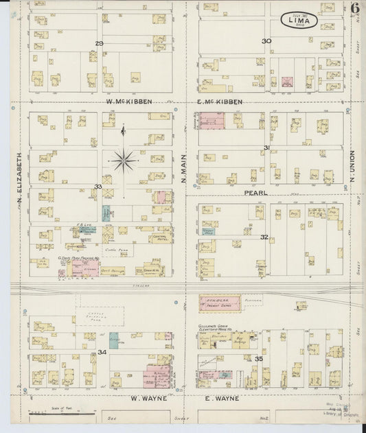 Sanborn Fire Insurance Map from Lima, Allen County, Ohio (1887), Sheet #0006 - Historic Sanborn Fire Insurance Map Print, vintage old map wall art, antique decor, genealogy gift, Ohio Ohio map
