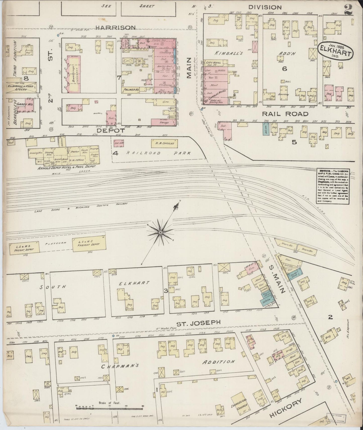 Sanborn Fire Insurance Map from Elkhart, Elkhart County, Indiana (1885), Sheet #0002 - Complete Map Set gallery image, historic Sanborn map, vintage wall art, Indiana Indiana