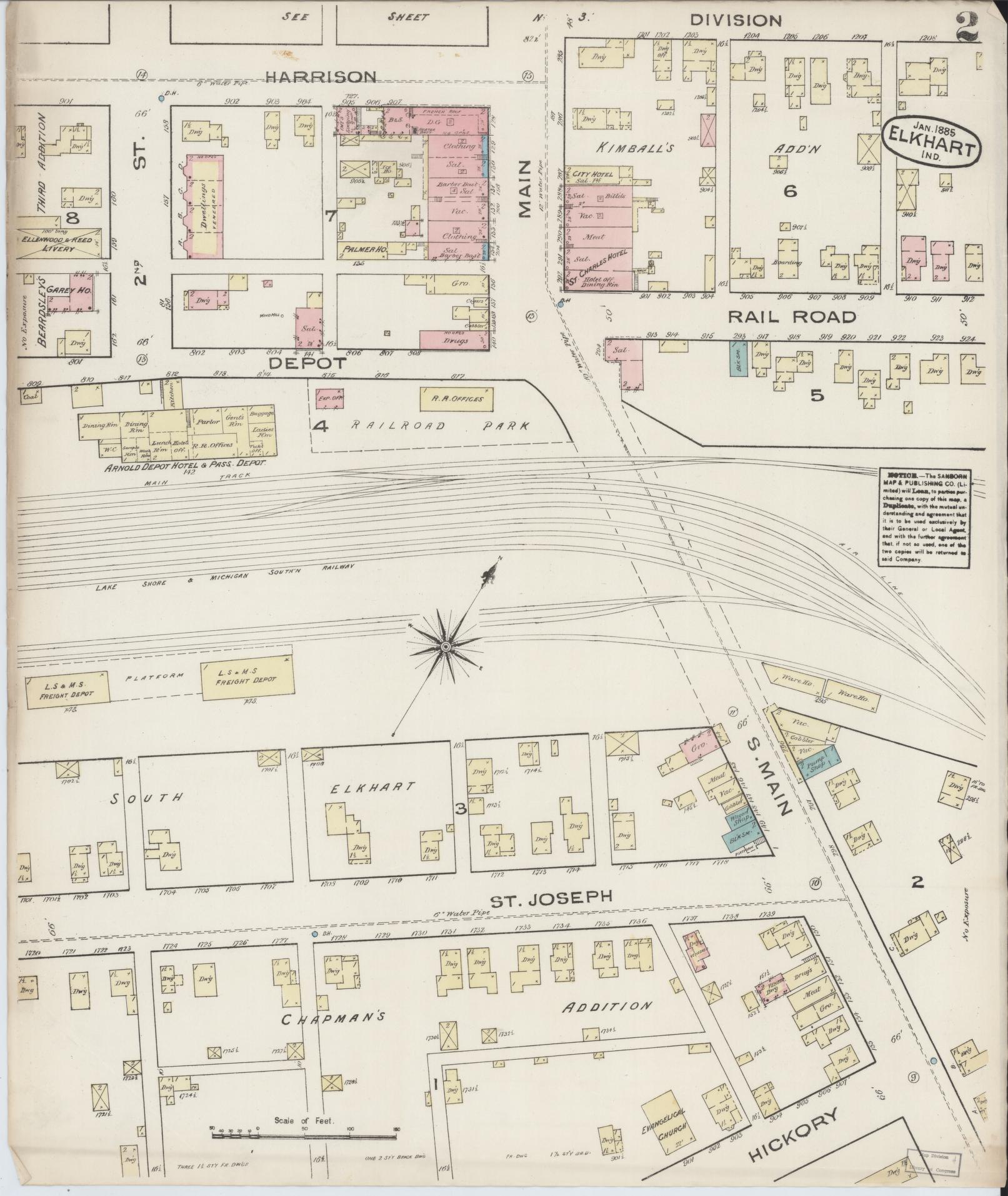 Sanborn Fire Insurance Map from Elkhart, Elkhart County, Indiana (1885), Sheet #0002 - Complete Map Set gallery image, historic Sanborn map, vintage wall art, Indiana Indiana