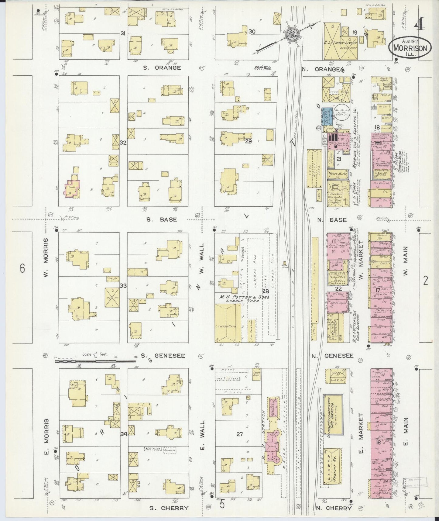 Sanborn Fire Insurance Map from Morrison, Whiteside County, Illinois (1912), Sheet #0004 - Historic Sanborn Fire Insurance Map Print, vintage old map wall art, antique decor, genealogy gift, Illinois Illinois map